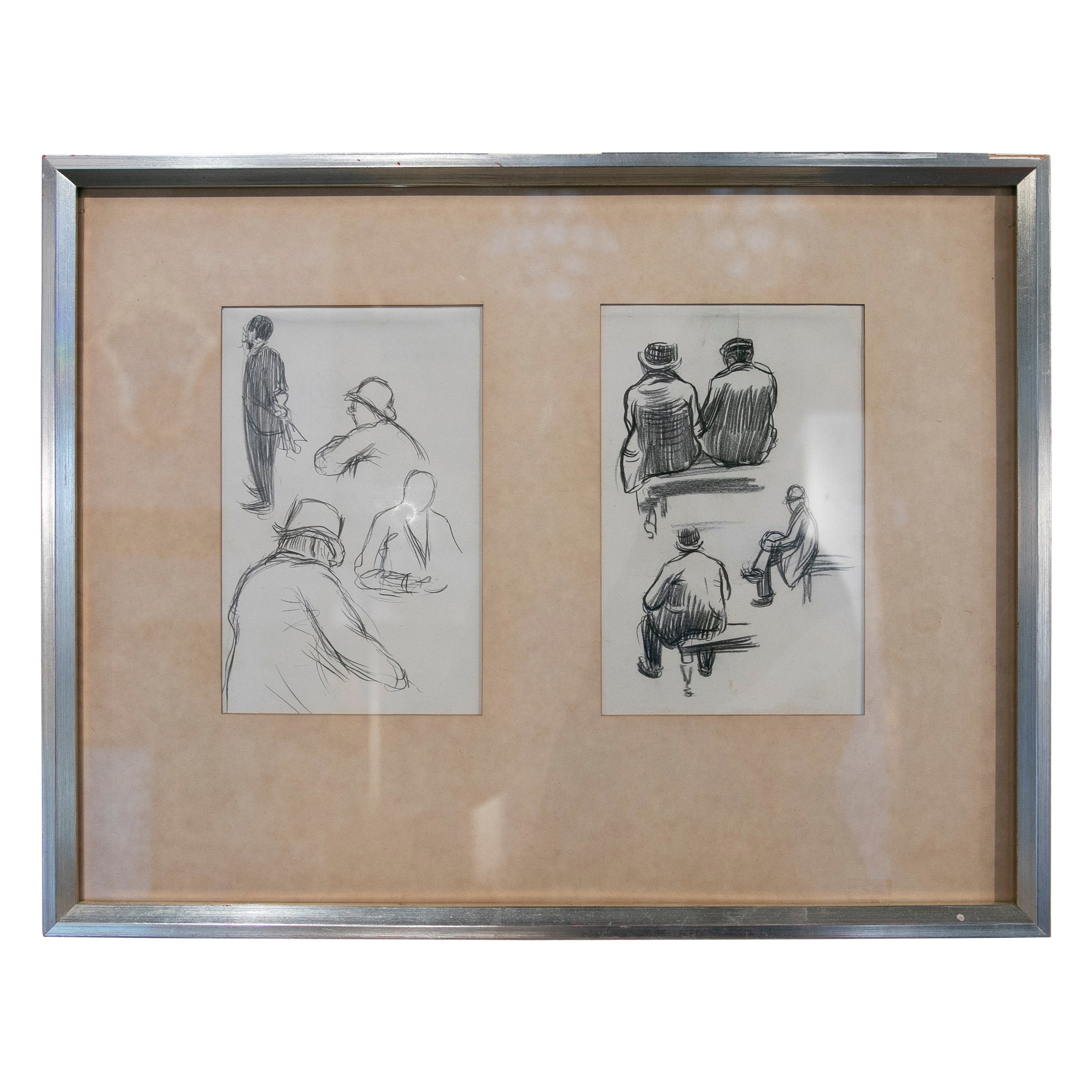 19th Century Pencil Painting of Characters by Henry James Edouard EVENPOEL For Sale