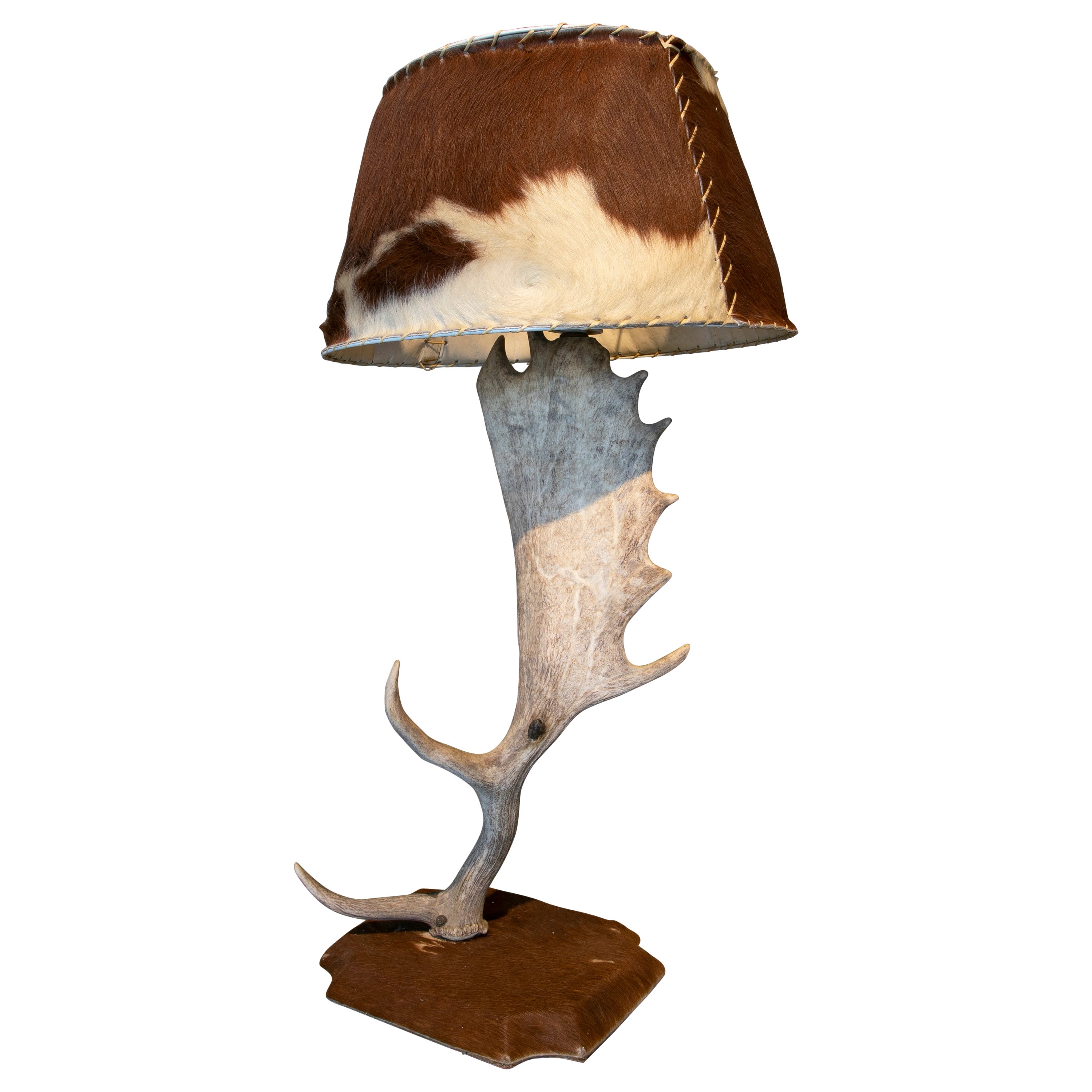 Table Lamp Made with an Antler and Deer Leather Used for the Base and Shade For Sale