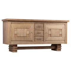 Brutalist Solid Oak Sideboard, France, 1940s