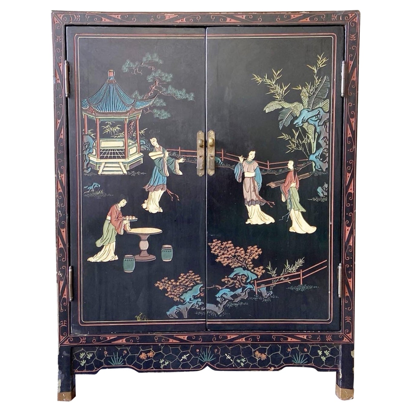 Chinoiserie Black Lacquer Cocktail Bar Cabinet at 1stDibs