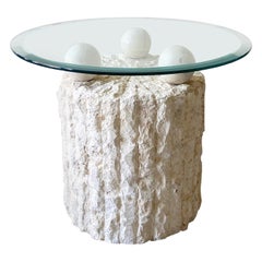 Postmodern Tessellated Stone Glass Top Circular Side Table
