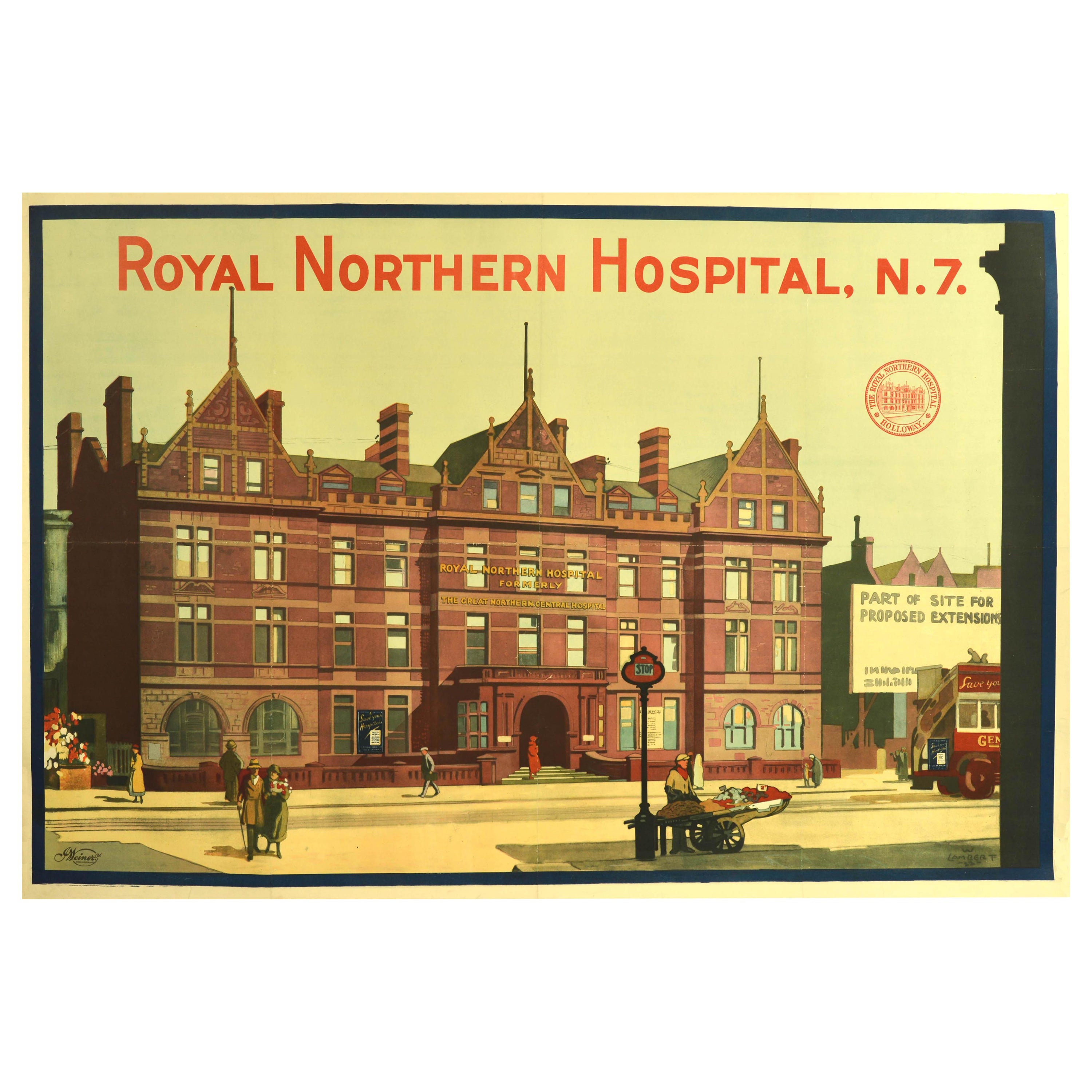 Original Antique Poster Royal Northern Hospital Holloway Road London Lambert
