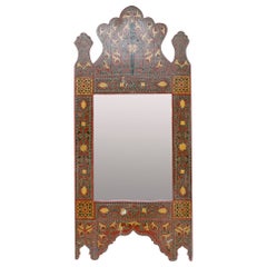 Miroir en bois de style marocain des années 1990 peint à la main avec décorations arabes