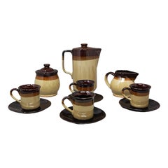 1970s Gorgeous Brown Coffee Set in Faenza Ceramic, Handmade Made in Italy