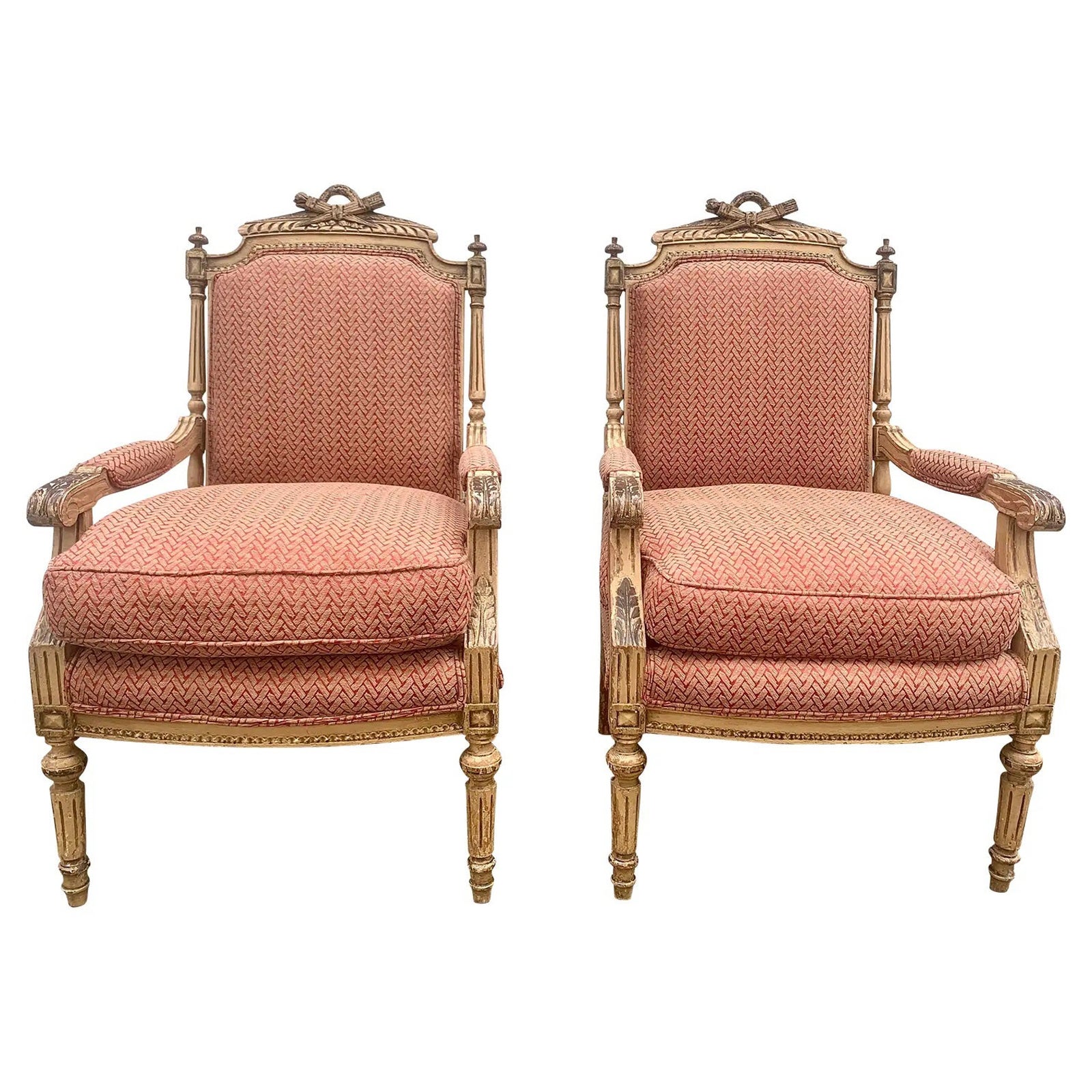 Antique French Provincial Louis XVI Armchairs, Pair For Sale