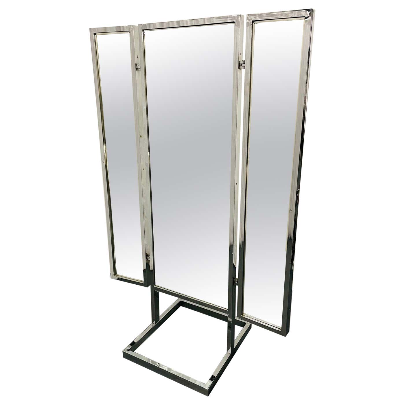 A Mid Century Modern Trifold Cheval Mirror, Steel and Chrome Framed ...