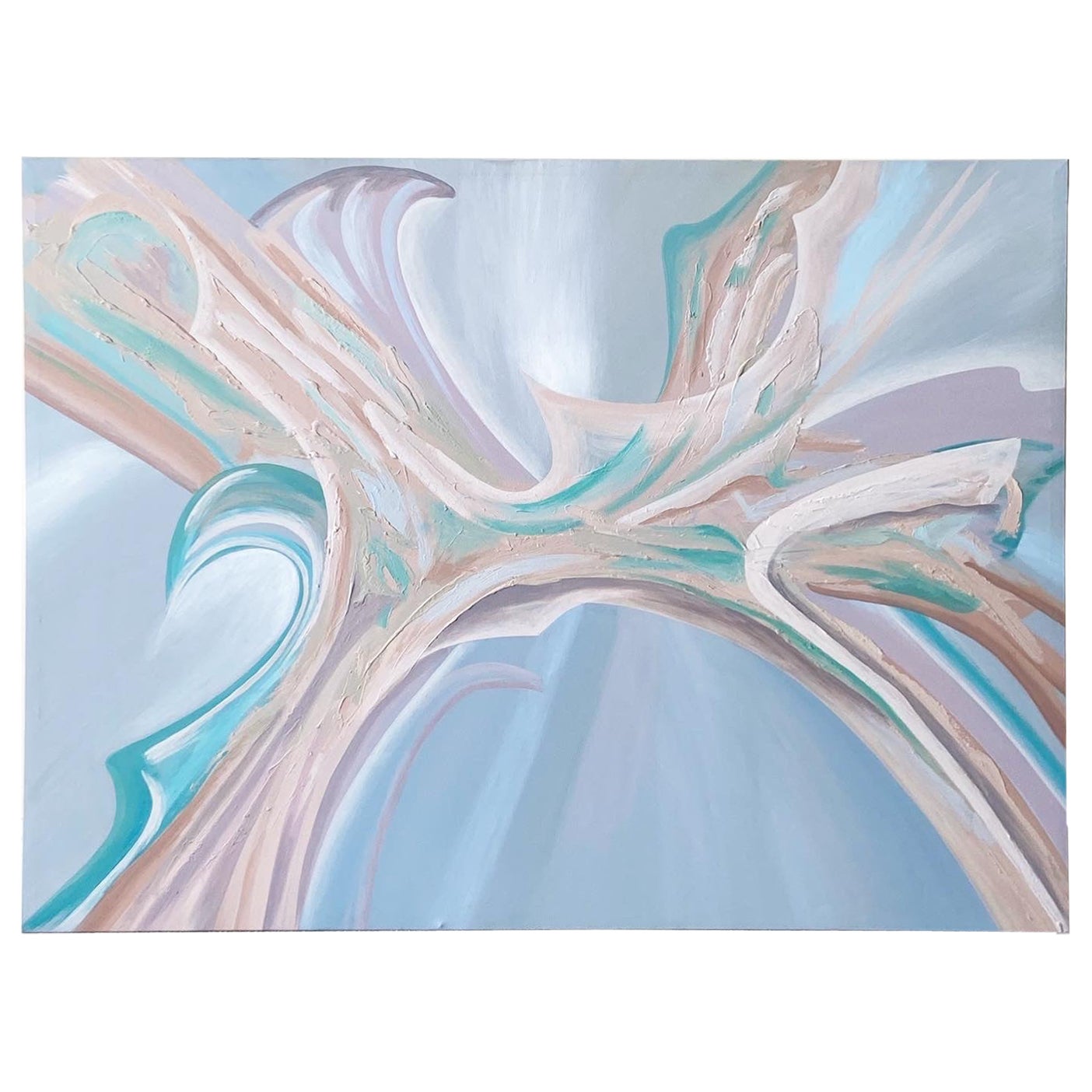 Postmodern Pink & Blue Abstract Oil Painting