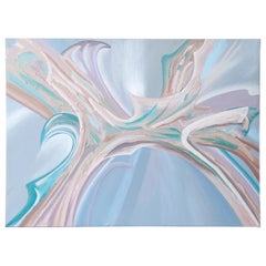 Postmodern Pink & Blue Abstract Oil Painting