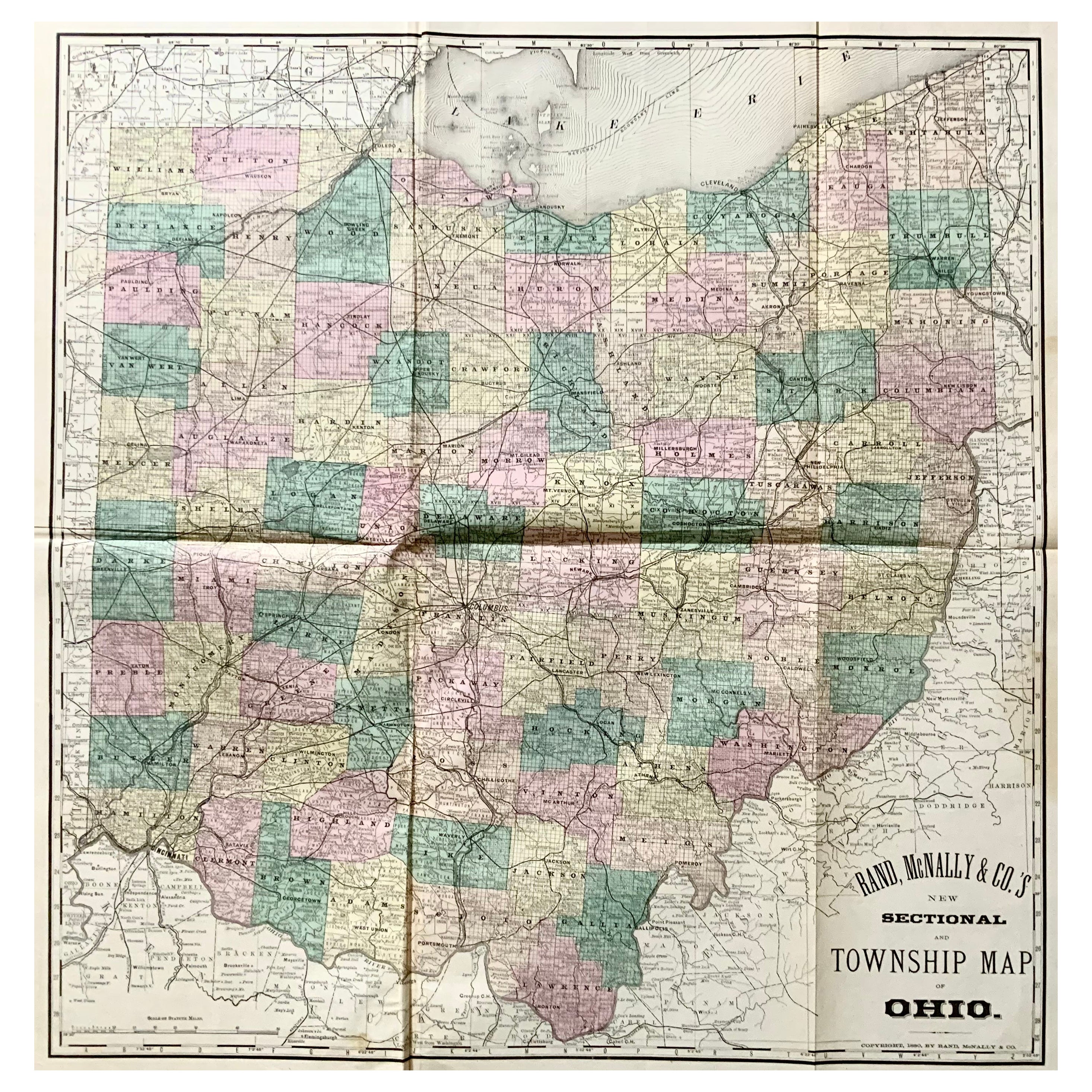 Carte de Hardesty, Sectional & Township de l'Ohio, très grande en vente