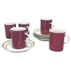 10 Pc Secunda Purple Tea Cups with Piemonte Saucers for Rosenthal Studio, 1960