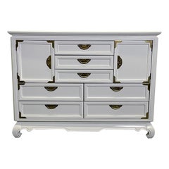 Vintage White Lacquered Campaign Style Chest, Cabinet or Mini Armiore