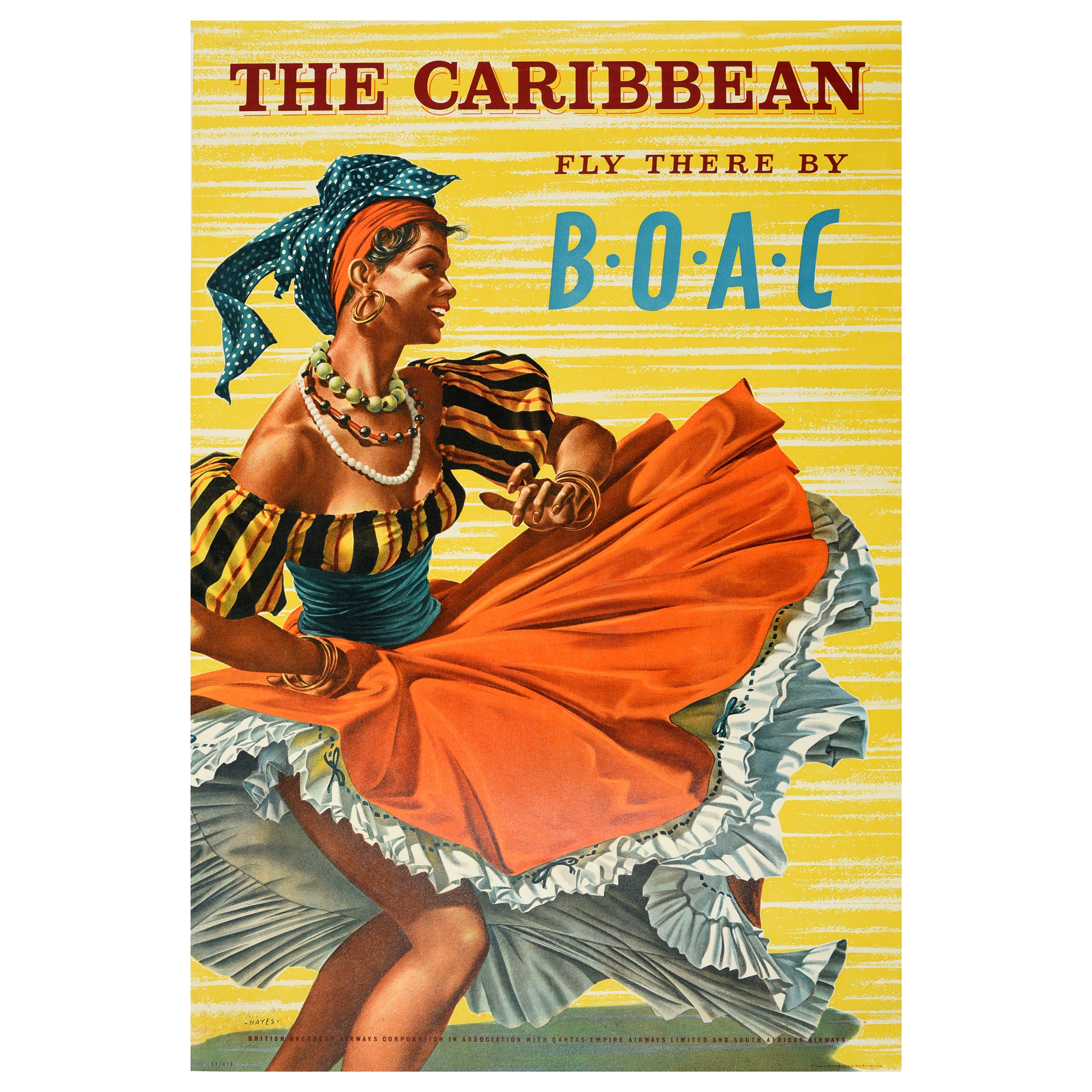 Original Vintage-Reise-Werbeplakat Caribbean BOAC Dance Airways Hayes