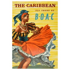 Original Retro Travel Advertising Poster Caribbean BOAC Dance Airways Hayes