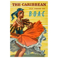 Poster pubblicitario originale d'epoca per i viaggi nei Caraibi BOAC Dance Airways Hayes
