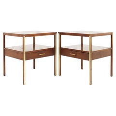 Paul McCobb for Calvin Mid-Century Brass and Walnut Nightstands, a Pair