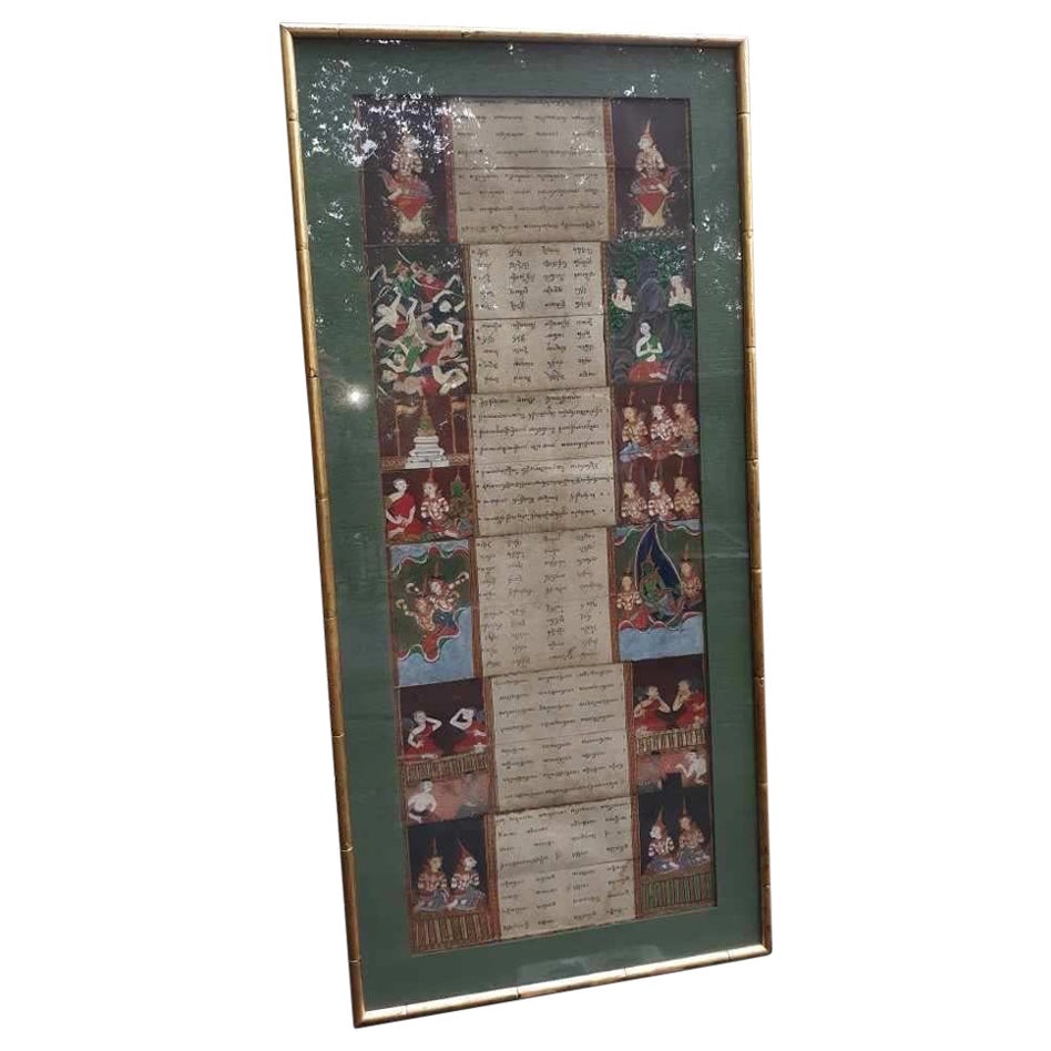 Large Antique Asian Thai Framed Religious Painting For Sale