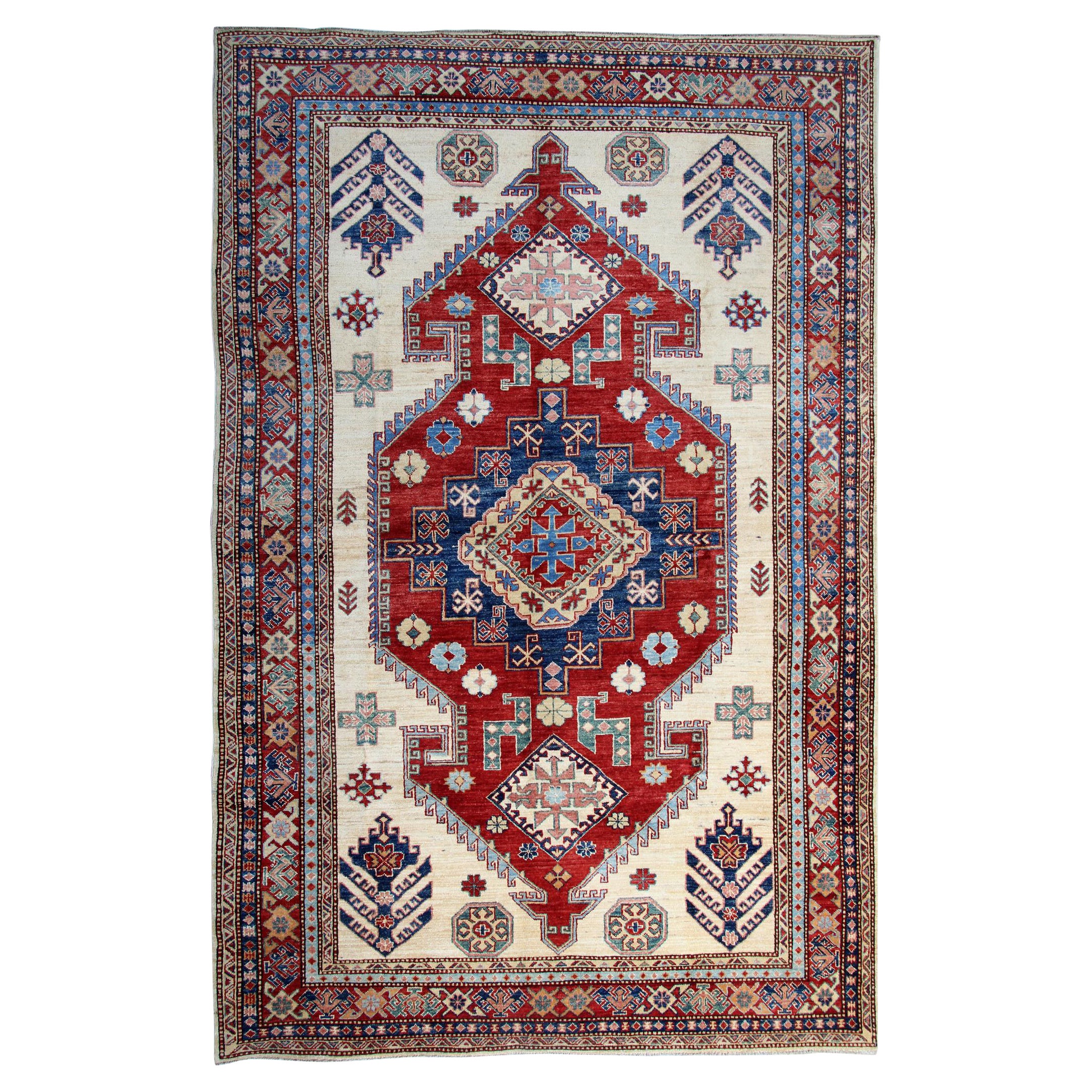 Oriental Rugs, Handmade Carpet Cream Geometric Rugs for Sale For Sale