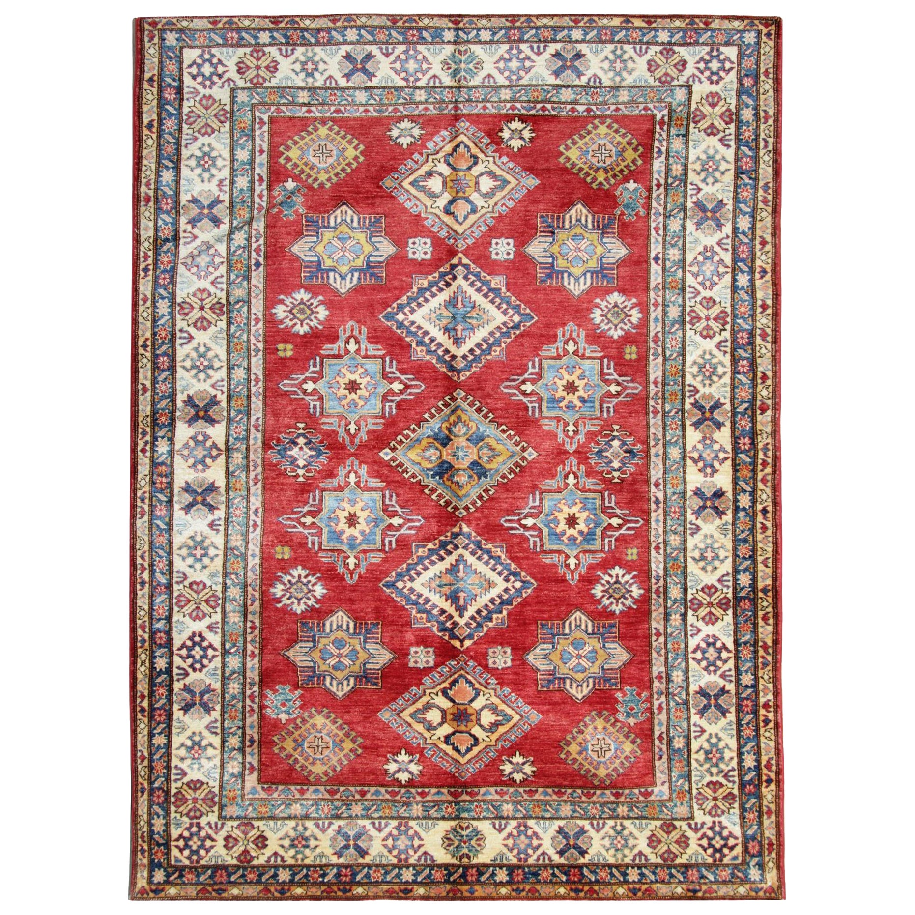 Red Oriental Geometric Rugs, Handmade Carpet Ivory Rugs for Sale