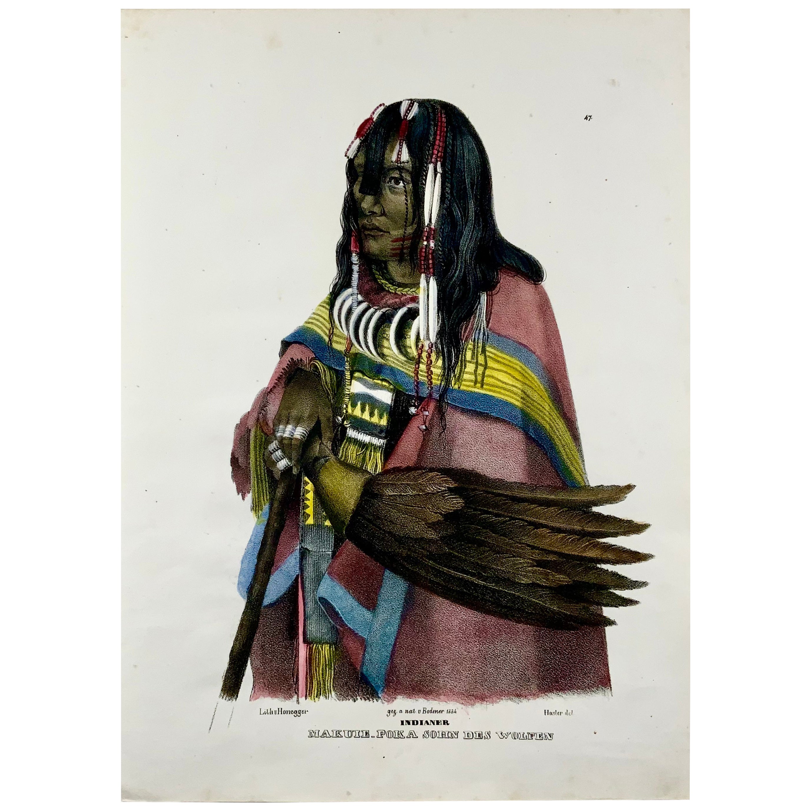 Karl Bodmer, Piegan Blackfoot, Makui-Poka, handgefärbtes Folio