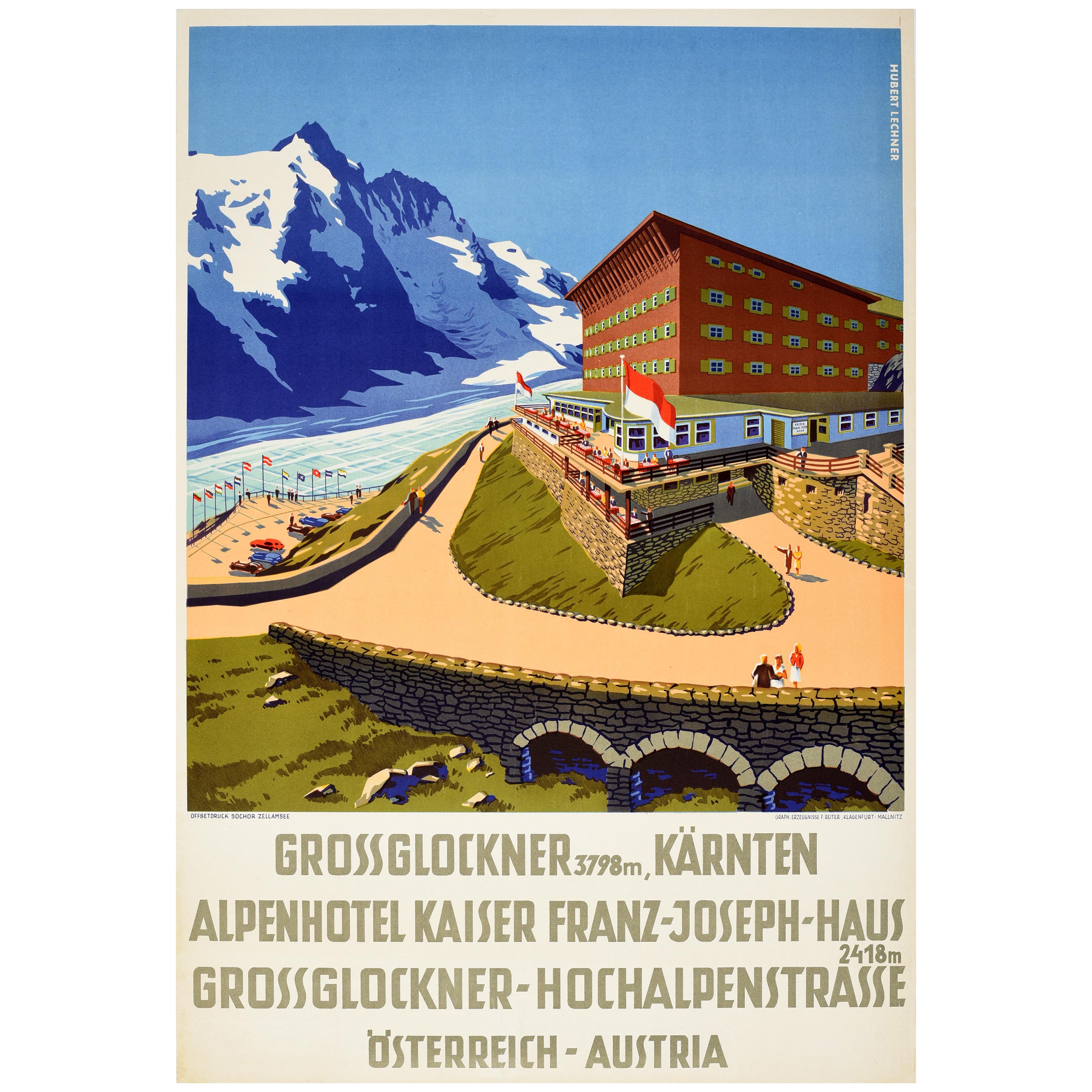 Original Vintage Travel Poster Kaiser Franz Joseph Haus Hotel Austria Lechner For Sale
