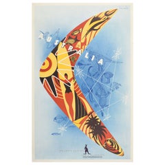 Original Vintage Travel Poster Australia Boomerang Gert Sellheim Aboriginal Art