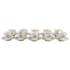10 Rörstrand coffee cups with saucers in hand-painted porcelain.