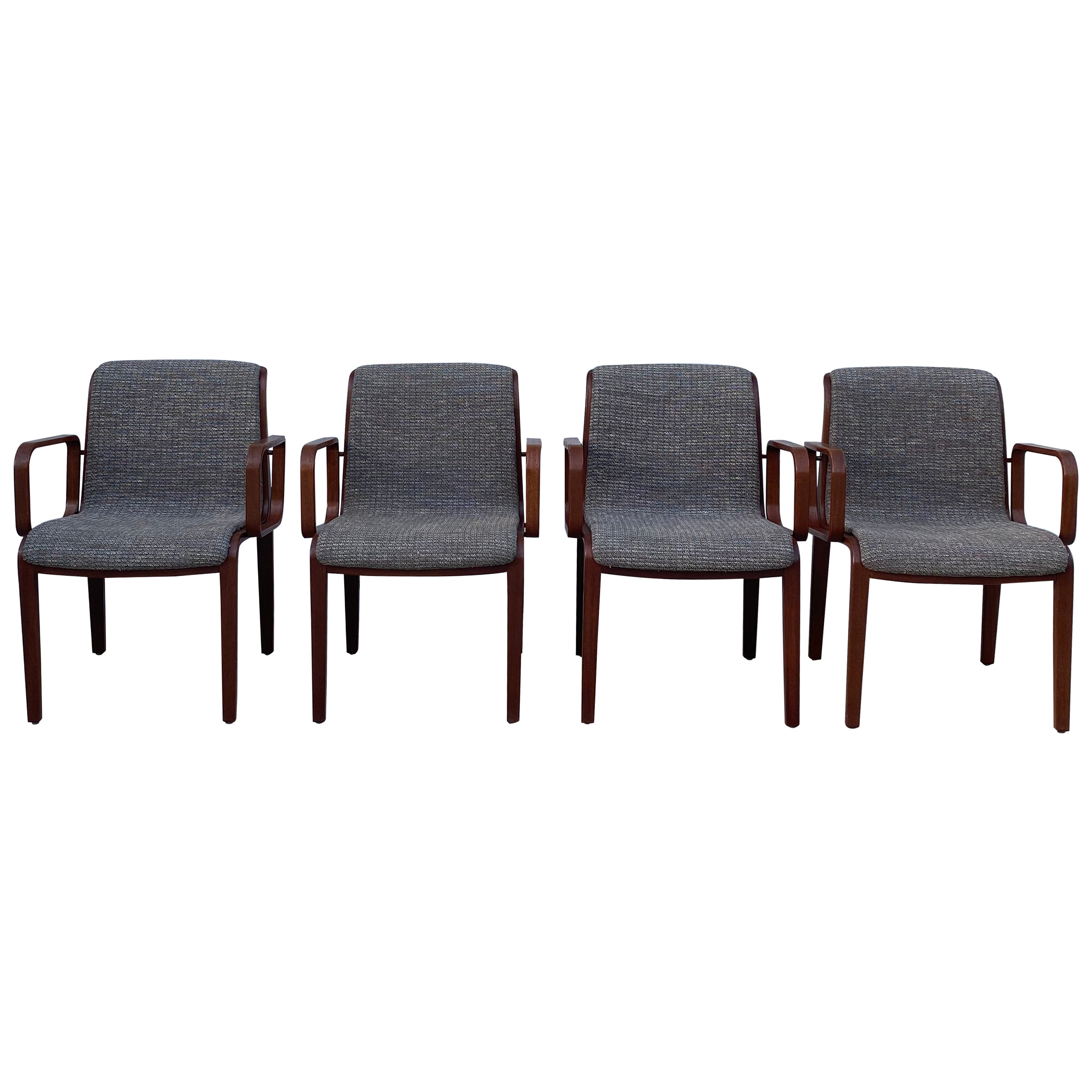 Set of 4 1970s Walnut Knoll Bill Stephens Arm Chairs For Sale