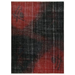 Vintage Distressed Zeki Müren Rug in Red and Black Deco Pattern, by Rug & Kilim
