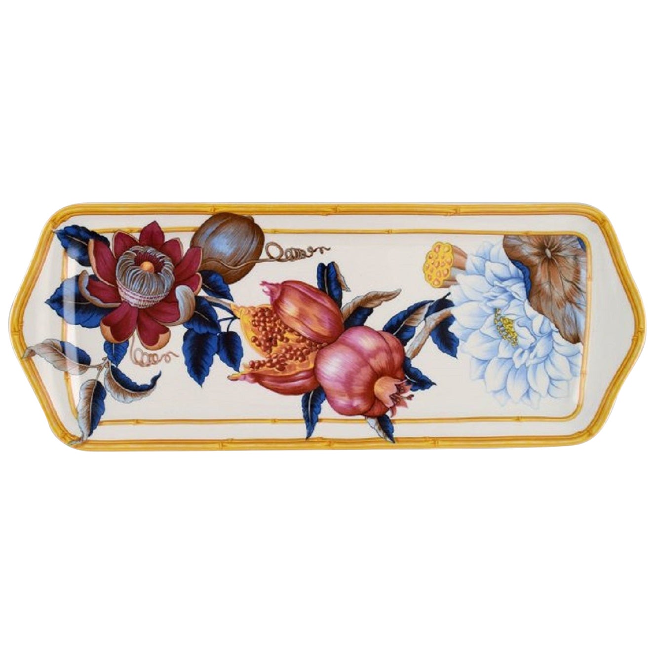Porcelaine de Paris, « Tropical Aurore », plateau oblongue en porcelaine avec fleurs