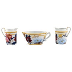 Vintage Porcelain of Paris. "Tropical Aurore". Three porcelain jugs with flowers.