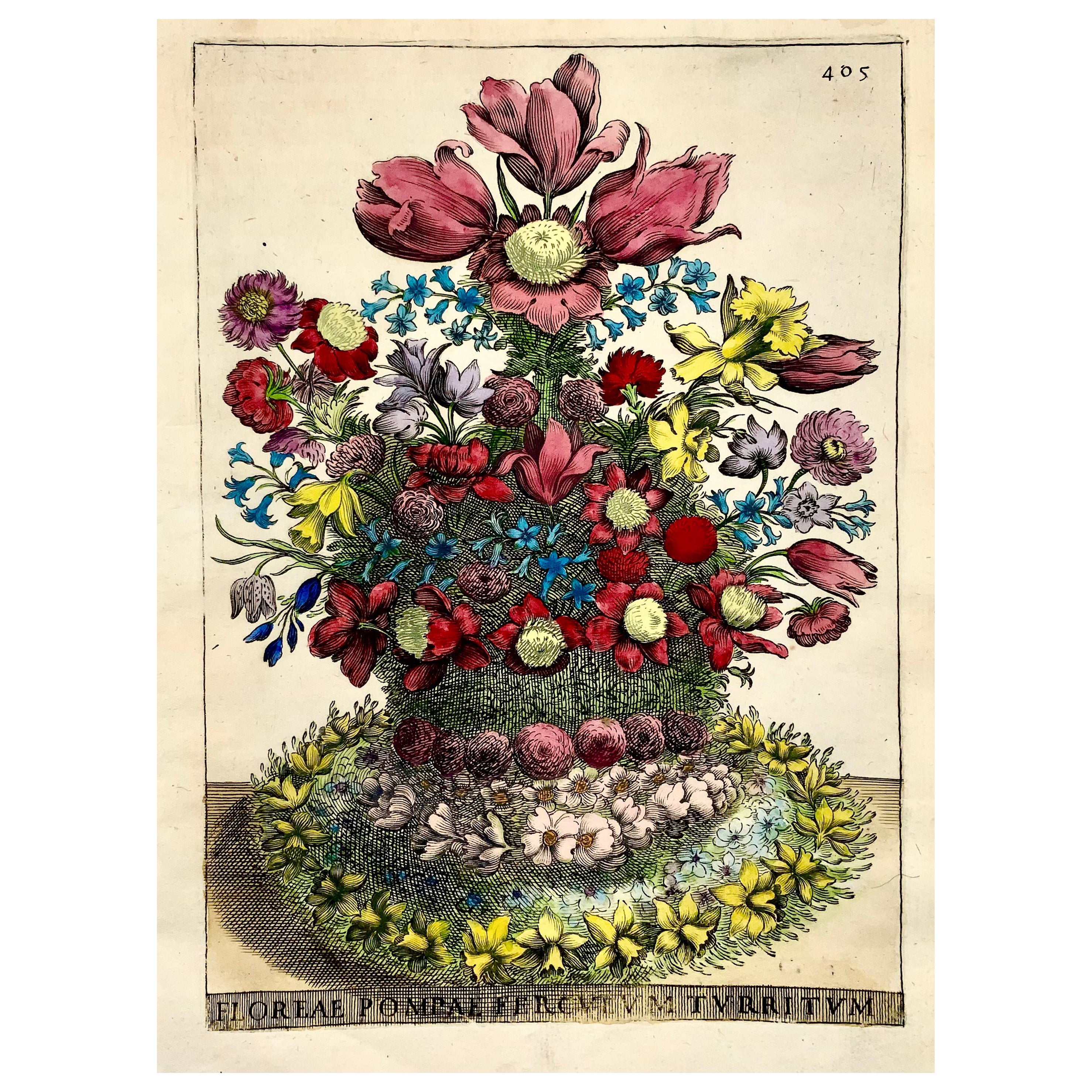 G. B. Ferrari 'b1584', Floral Bouquet, Quarto Engraving Hand Colour