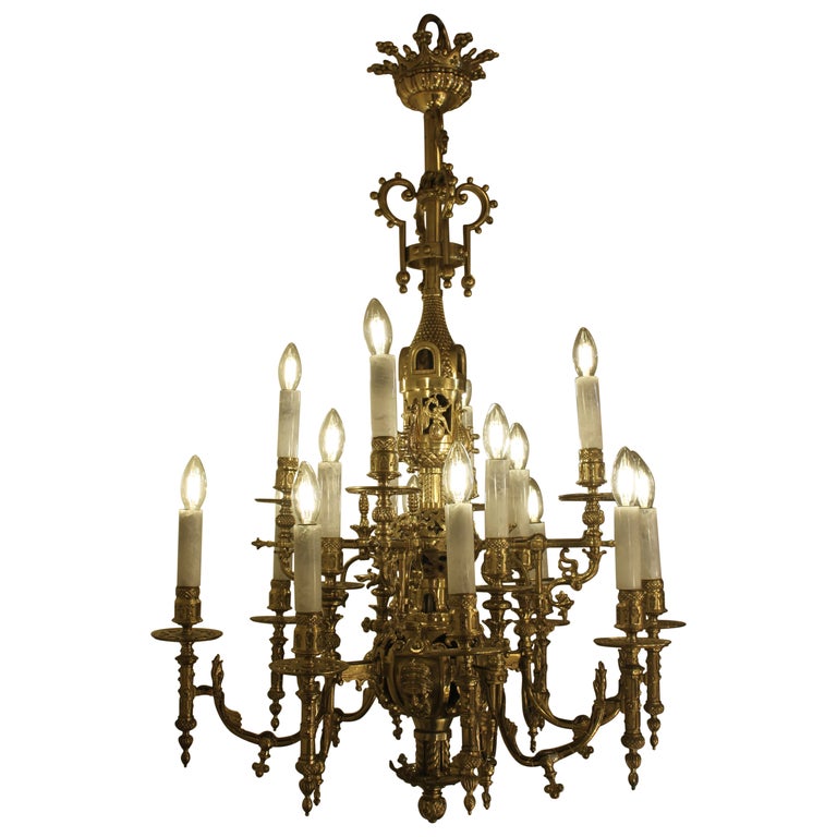 Important French Gilt Bronze Rock Crystal Gasolier Chandelier For Sale