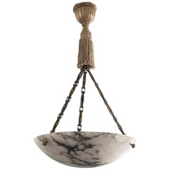 Art Deco Alabaster Pendant / Light Fixture, France, Early 20th Century