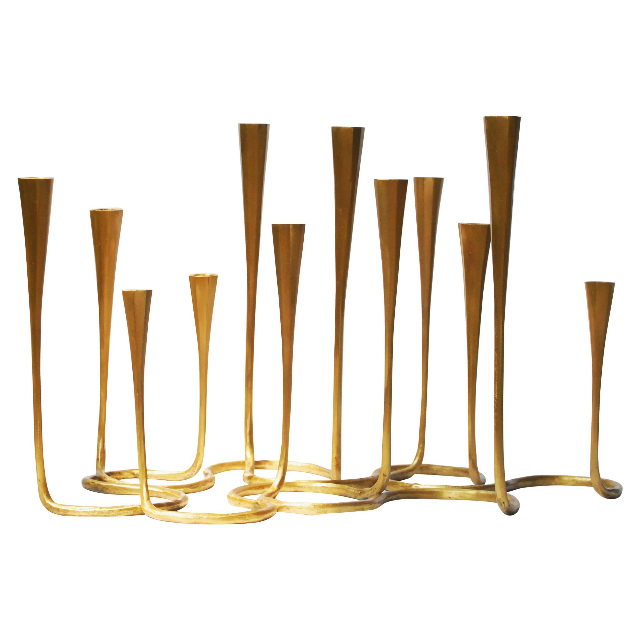 Large Cast Bronze Daisy Candlestands in Gold Bronze by Elan Atelier IN STOCK For Sale