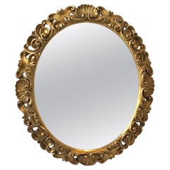 1930s Carved Wood Gilt Oval Italian Mirror with Shell Motif