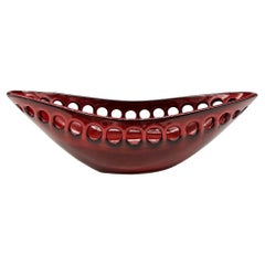 Red and Black Oblong Ceramic Centerpiece Fruit Bowl, in Stock