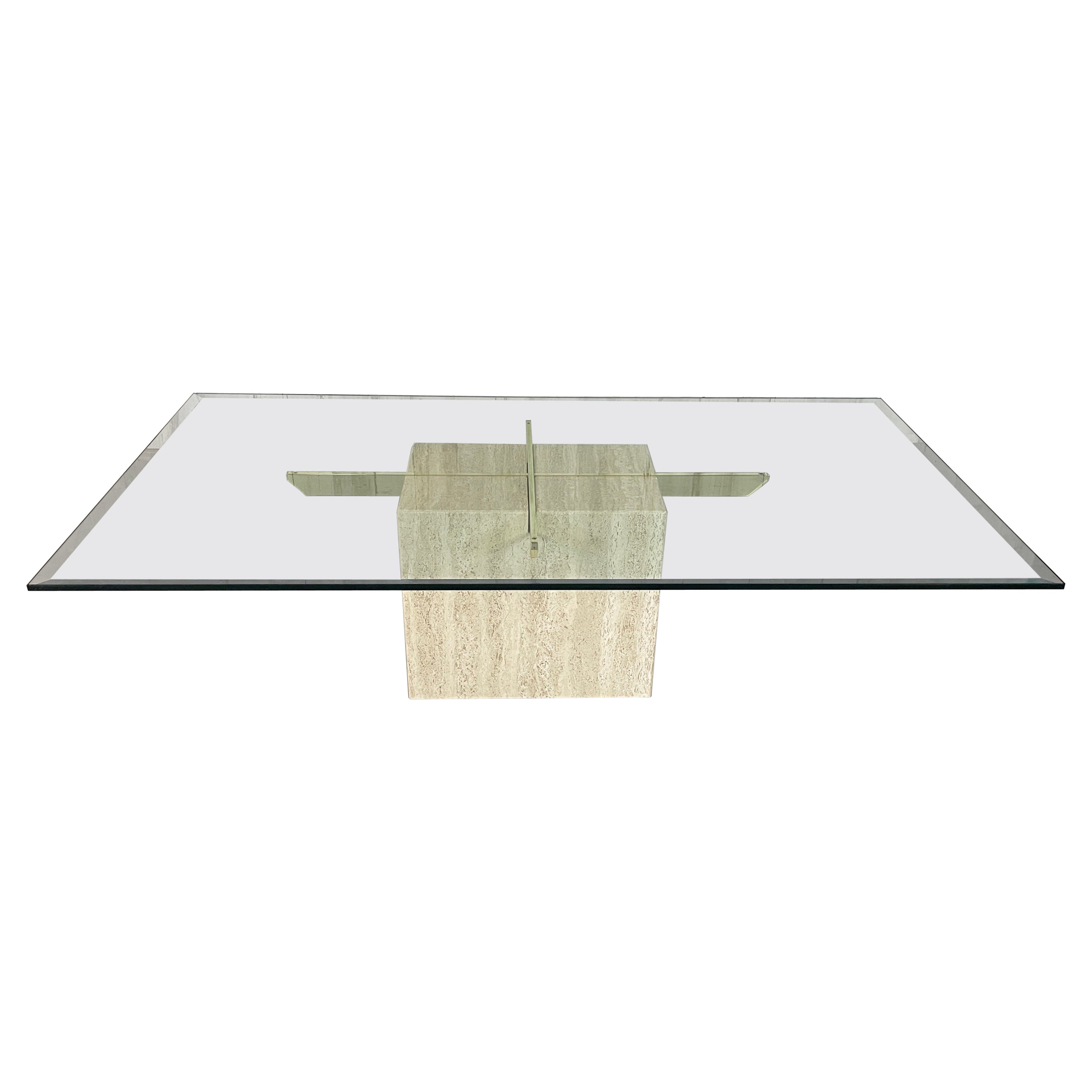 Artedi Travertine and Brass Coffee Table