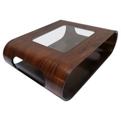 Custom Midcentury Style Rosewood Coffee Table with Glass Top by Adesso Imports