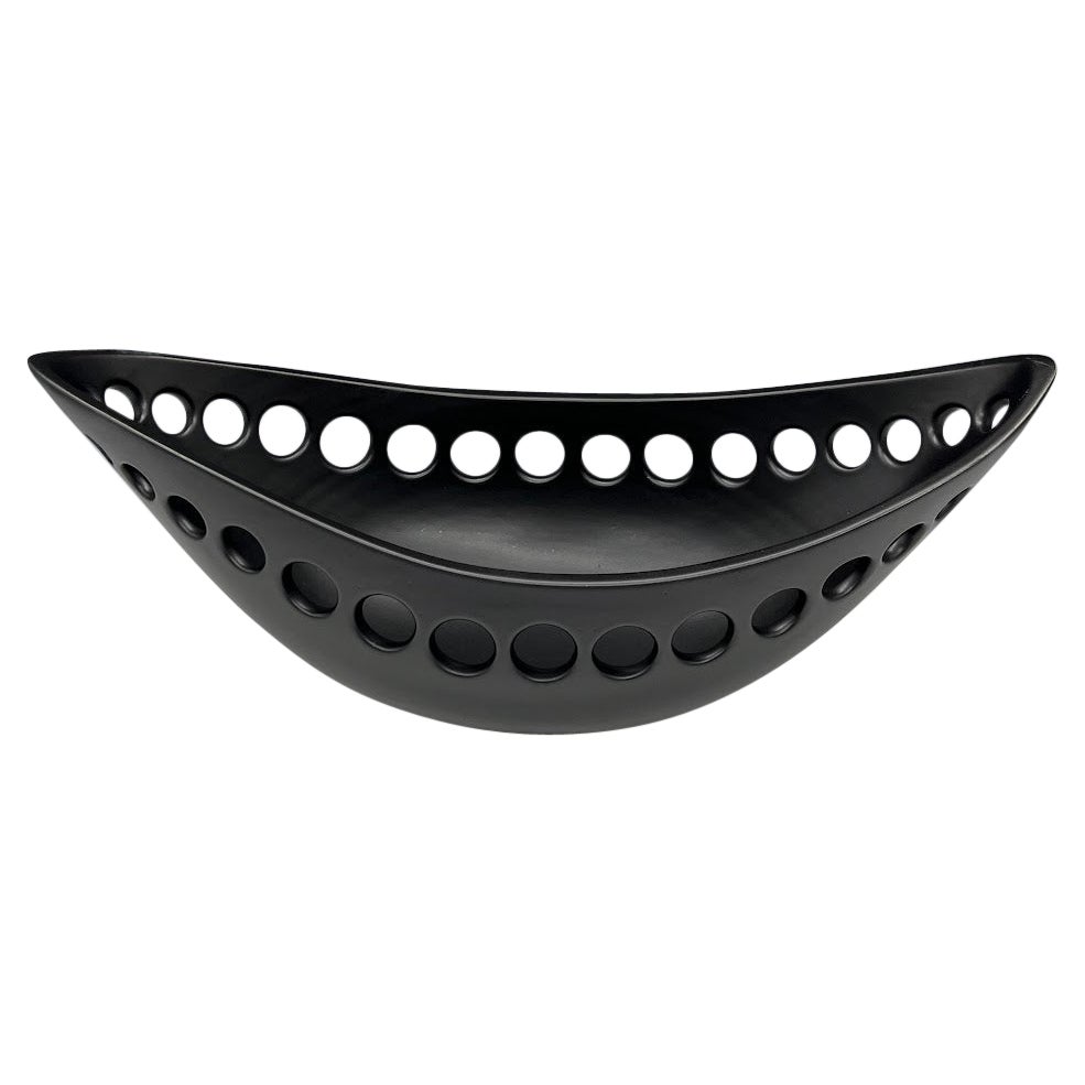 Black Oblong Ceramic Centerpiece Fruit Bowl with Satin Glaze, in Stock For Sale