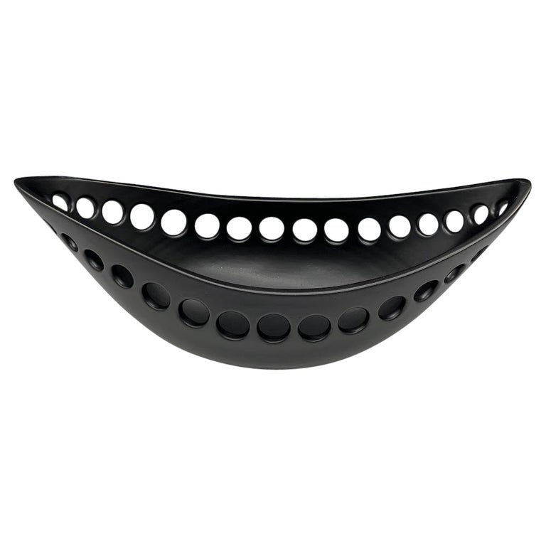 Black Oblong Ceramic Centerpiece Fruit Bowl with Satin Glaze, in Stock