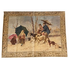 19th Century French Hand Painted Pastoral Canvas Tapestry Signed Rosetta V.