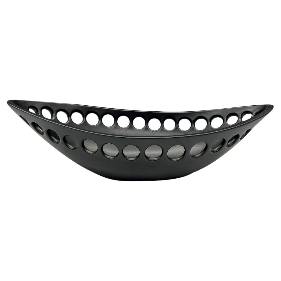 Large Black Oblong Ceramic Centerpiece Fruit Bowl with Satin Glaze, in Stock