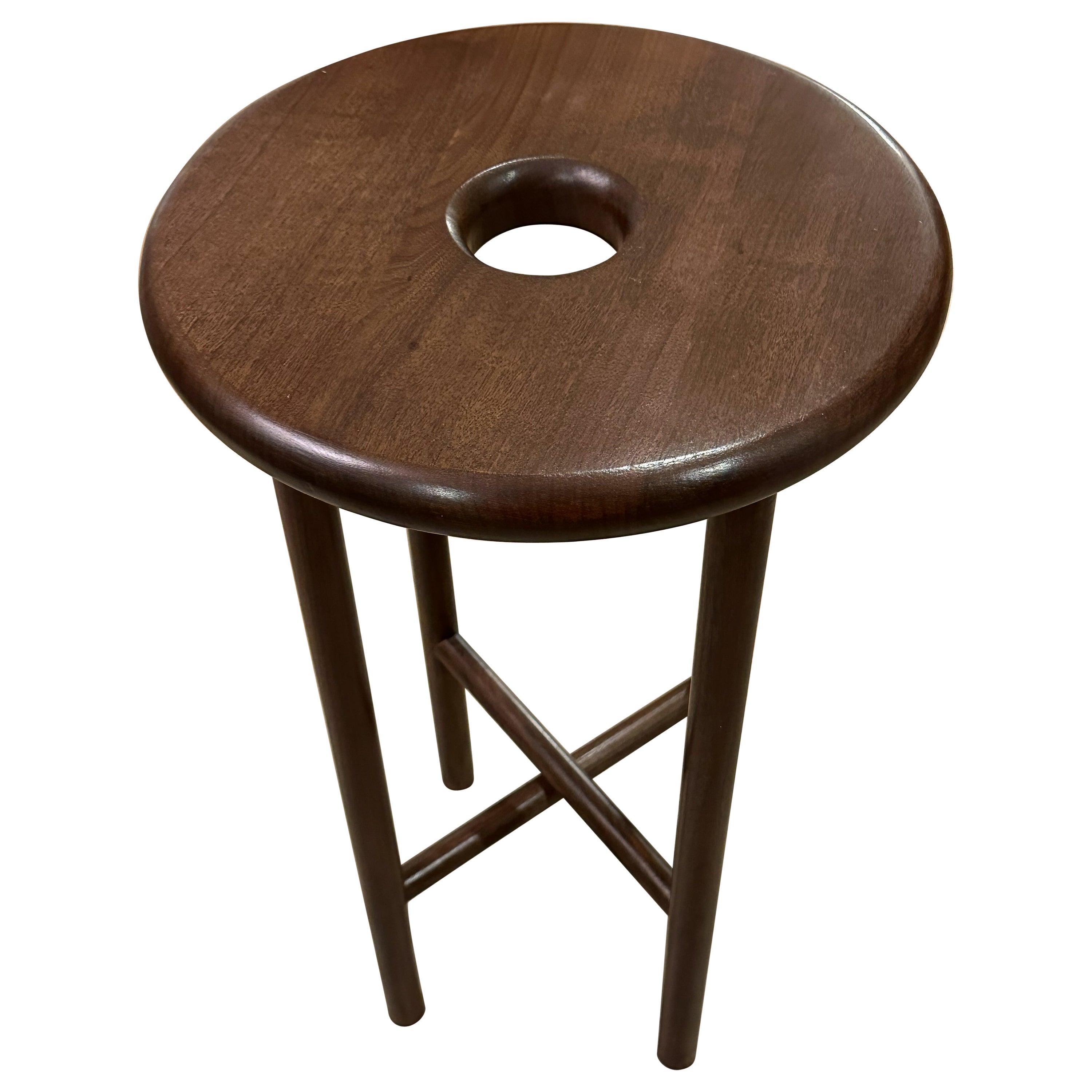 Custom Walnut Wood Round Bar Stools by Adesso Imports For Sale