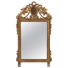 1860s French Gilt Wood Mirror with Painted Flowers Motif