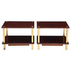 Chic Pair French Lacquered Wood and Gilt Bronze Side Tables