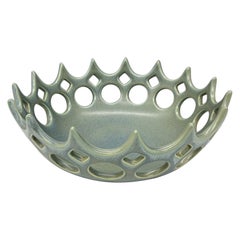 Blue/Green Pierced Cylindrical Ceramic Fruit Bowl