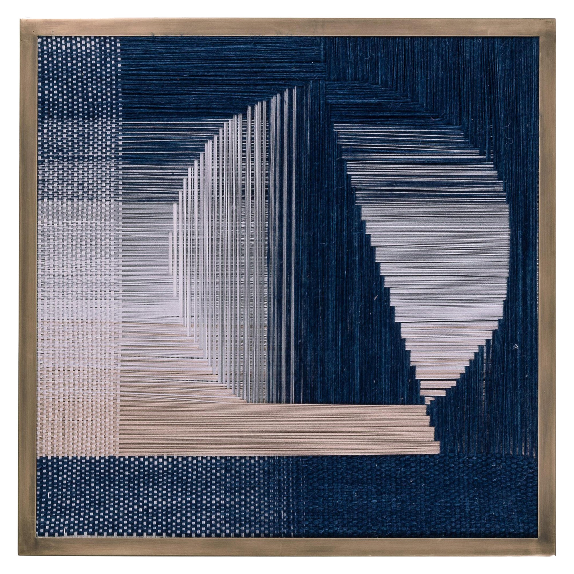 Colgante Textil Tejido a Mano Enmarcado Arte de Pared Azul