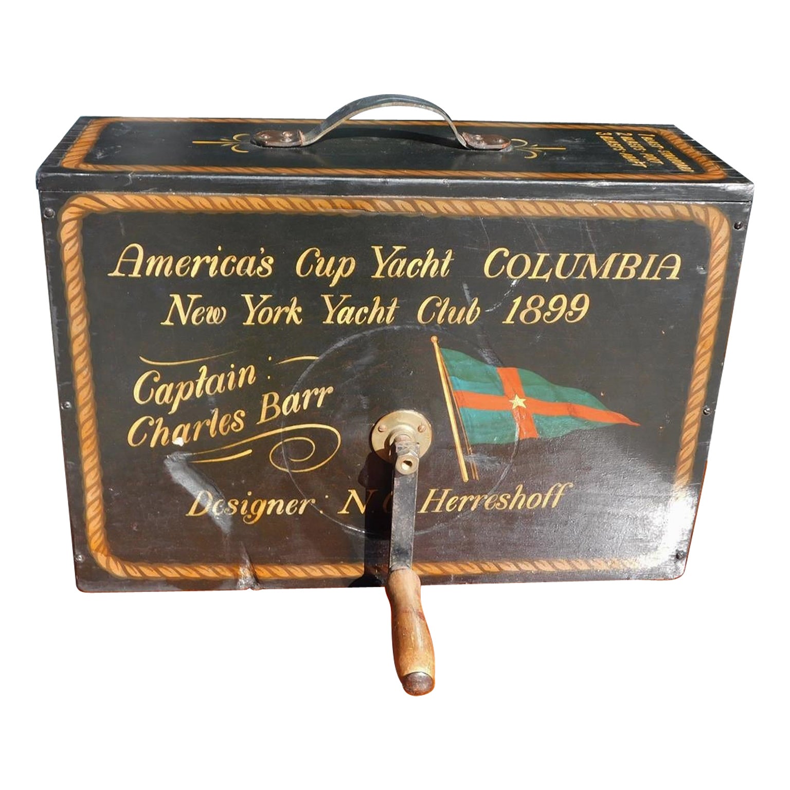 American Rotary Boxed Decorative Painted Nautical Foghorn, New York, Circa 1899