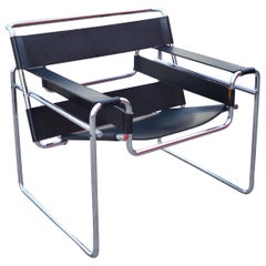 Used Knoll International Wassily Chair by Marcel Breuer Black Leather