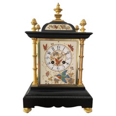 Antique French Mantel Clock, Decorated with Birds and Butterflies, Japy Freres, C 1880
